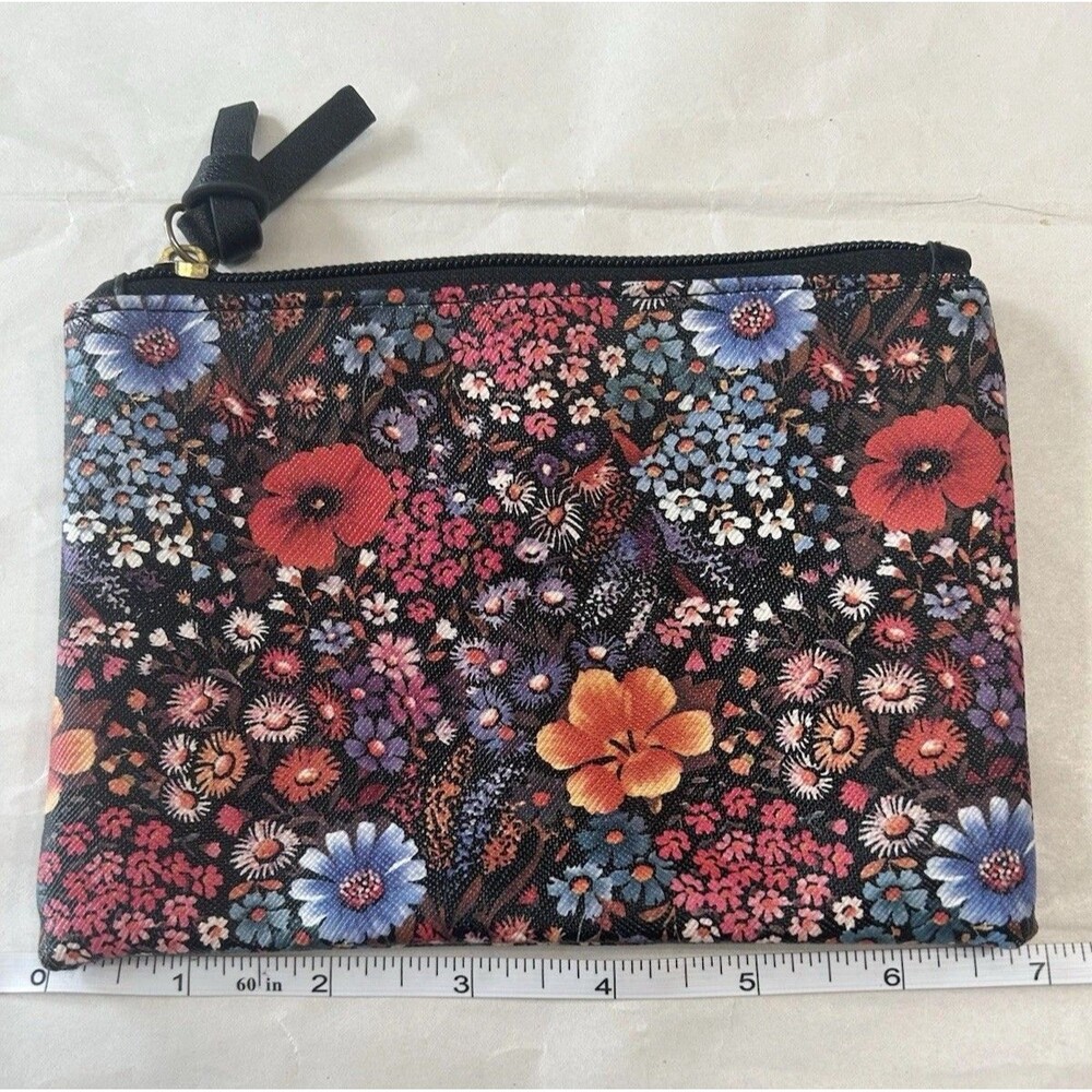 Black, Red and Pink Cosmetic Bag with Floral Design